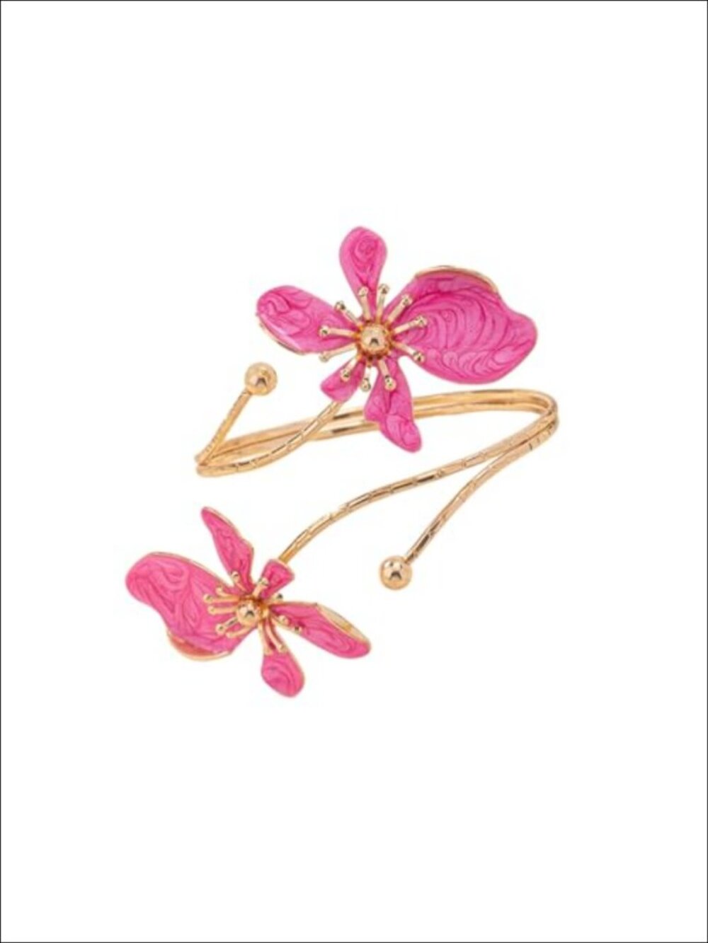 Gold Tone Enamel Flower Arm Cuff Adjustable Upper Arm Bracelet Boho Statement